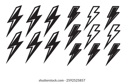 Electricity icon, flash lightning bolt symbol, power, energy icons vector graphics for graphic design elements in various styles