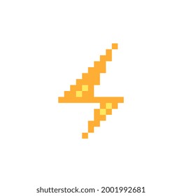 Electricity icon. Flash lightning. High voltage logo. Charging icon. Pixel art style design. 8-bit sprites. Isolated vector illustration.