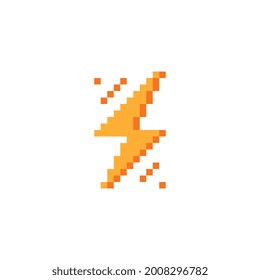 Electricity icon. Flash lightning. High voltage logo. Charging icon. Pixel art style design. 8-bit sprites. Isolated vector illustration.