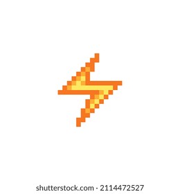 Electricity icon. Flash lightning. High voltage logo. High Voltage Sign. Charging icon. Pixel art style design. 8-bit sprites. Isolated vector illustration.