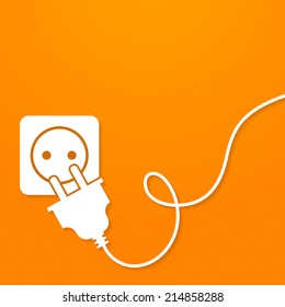 Electricity icon flat with plug and socket on orange background vector illustration