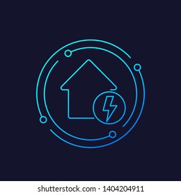 electricity icon with house, line vector