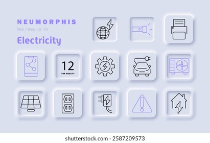 Electricity icon. Power generation, smart grid, electric vehicle, home automation, voltage warning, outlet, solar energy, air conditioning, energy efficiency, battery storage, innovation, power supply