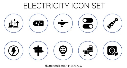 electricity icon set. 10 filled electricity icons.  Simple modern icons about  - Windmill, Flash, Battery, Panel, Lamp, Idea, Switches, Ironing board, Electric, Plug