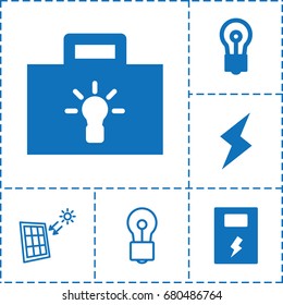 Electricity icon. set of 6 electricity filled and outline icons such as bulb, battery, flash