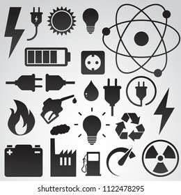 Electricity Icon Set Black Vector Icons Stock Vector Royalty Free Shutterstock