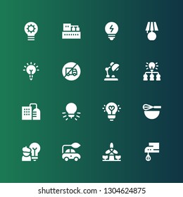 Electricity Icon Set. Collection Of 16 Filled Electricity Icons Included Beater, Windmill, Electric Car, Idea, Factory, Desk Lamp, No Trucks, Inspiration, Lamp, Bulb