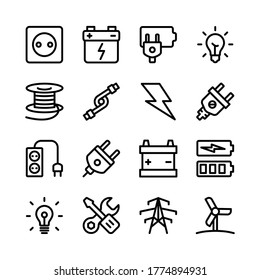 electricity icon set collection line art design editable stroke