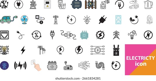 Conjunto de iconos de electricidad – Símbolos de Vector modernos