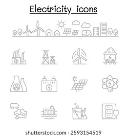 Electricity icon set in thin line style