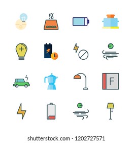 electricity icon set. vector set about flash, toaster, idea and battery icons set.