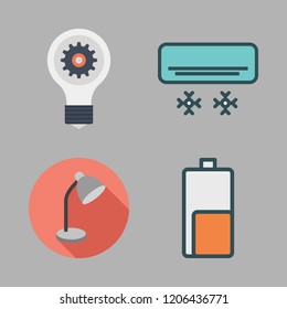 electricity icon set. vector set about battery, desk lamp, idea and air conditioner icons set.