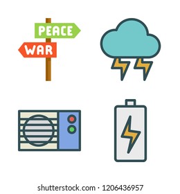 electricity icon set. vector set about air conditioner, battery, panel and thunder icons set.