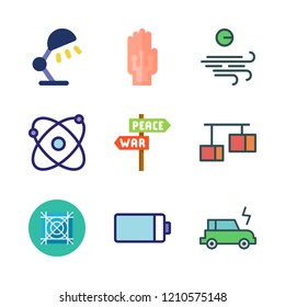 electricity icon set. vector set about lamp, atomic, desk lamp and wired gloves icons set.