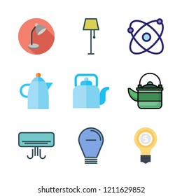 electricity icon set. vector set about idea, lamp, kettle and light bulb icons set.
