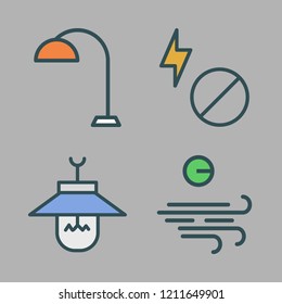 electricity icon set. vector set about lamp, flash and wind icons set.