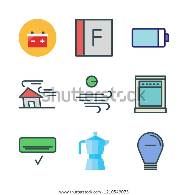 electricity icon set. vector set about battery,\
kettle, oven and flash icons\
set.