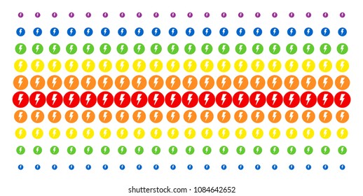 Electricity icon spectral halftone pattern. Vector pictograms arranged into halftone matrix with vertical spectral gradient. Designed for backgrounds, covers, templates and abstraction concepts.