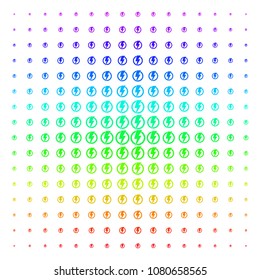 Electricity icon spectrum halftone pattern. Vector electricity pictograms arranged into halftone grid with vertical spectral gradient. Designed for backgrounds, covers and abstract compositions.
