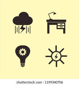 electricity icon. electricity vector icons set idea, rain and lightning, solar energy and lamp on desk