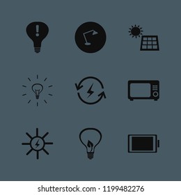 electricity icon. electricity vector icons set desk table lamp, solar panel, attention sign bulb and solar energy