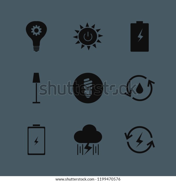 electricity icon. electricity\
vector icons set idea, renewable energy, rain and lightning and\
battery