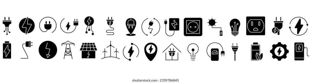 Ícone elétrico de vetor definido. Coleção de sinais de ilustração de energia. Símbolo de corrente elétrica. Logotipo de potência. 