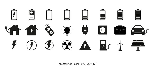 Electricity icon vector set. Flat style icons. Power related icons. Vector illustration 