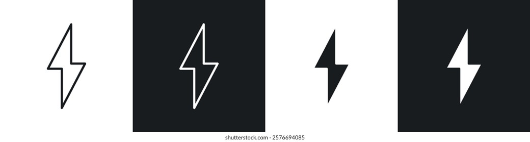 Electricity icons collection in black and white solid and line style