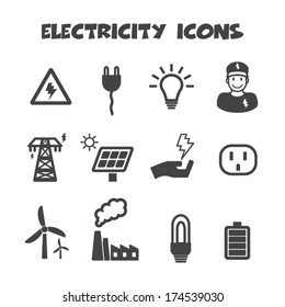 electricity icons, mono vector symbols