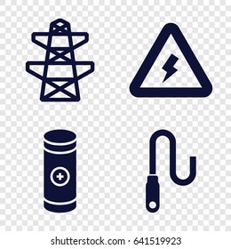 Electricity icons set. set of 4 electricity filled icons such as pylon, battery, wire