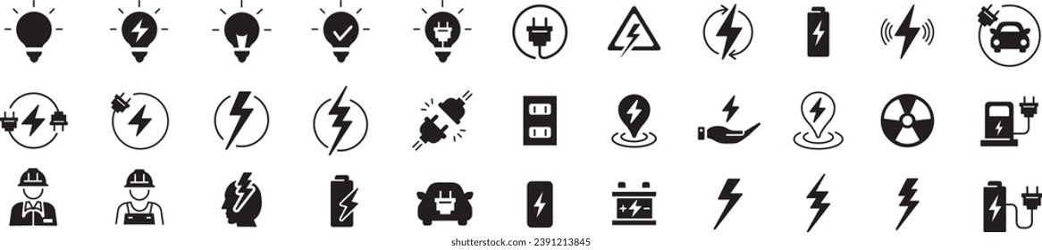 Electricity icons set collection green energy vector illustration