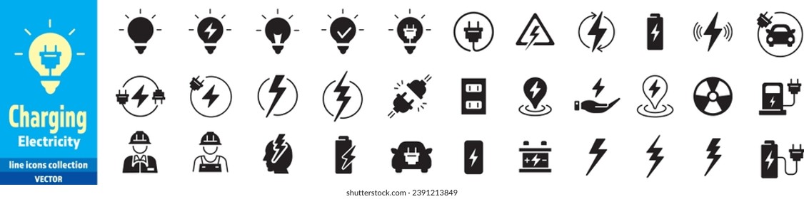 Electricity icons set collection green energy vector illustration