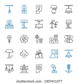 electricity icons set. Collection of electricity with traffic light, thinking, electric tower, lamp, fuel, industry, brainstorm, desk lamp. Editable and scalable electricity icons.