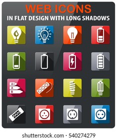Electricity icons set in flat design with long shadow