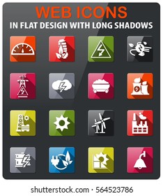 electricity icons set in flat design with long shadow