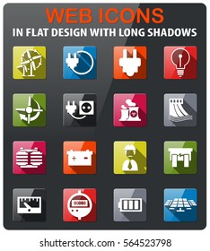 electricity icons set in flat design with long shadow
