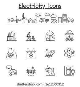 Electricity icons set in thin line style