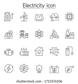 Iconos de electricidad ajustados en estilo de línea delgada