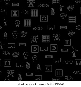 Electricity icons in single color. Seamless pattern. Background vector illustration.