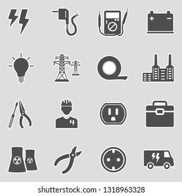Electricity Icons. Sticker Design. Vector Illustration.