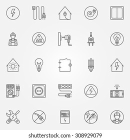 Electricity icons - vector set of home electricity symbols in thin line style