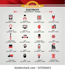 Electricity icons,Red version,vector