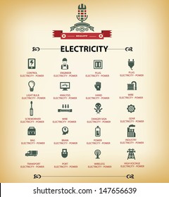 Electricity icons,Retro version,vector