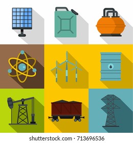 Electricity industry icon set. Flat style set of 9 electricity industry vector icons for web design