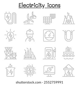 Electricity industry icon set in thin line style