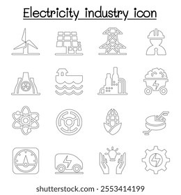 Electricity industry icon set in thin line style