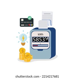 Electricity invoice and electricity meter, bills online payment concept.