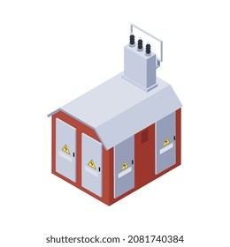 Composición de íconos isométricos de electricidad con imagen aislada de la unidad de energía eléctrica de la construcción de la ilustración vectorial