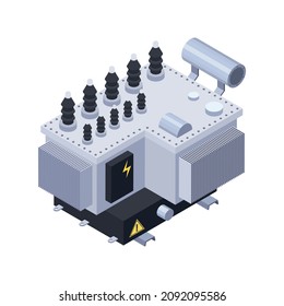 Electricity isometric icons composition with isolated image of electric power unit vector illustration